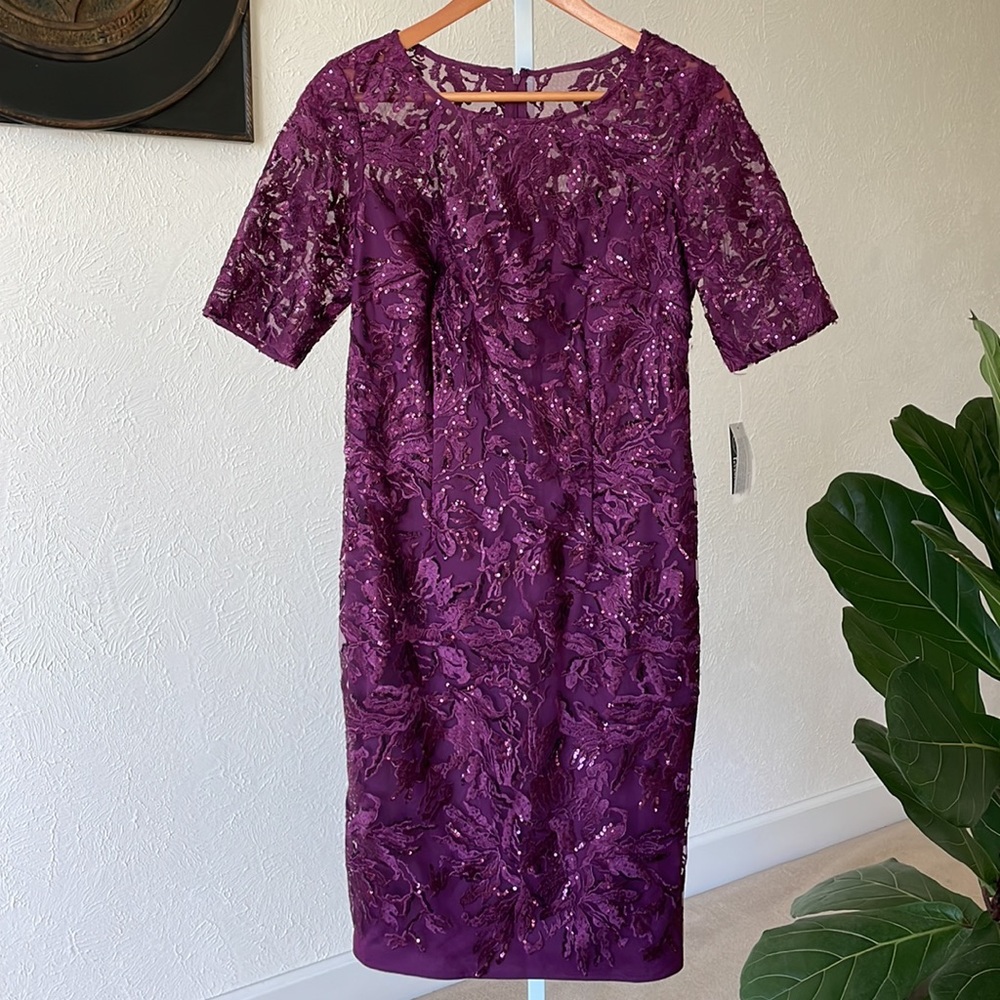 NWT $210 Alex Evenings beautiful sequin sheath purple dress